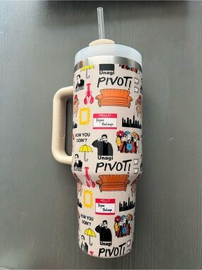 Friends Themed Travel Juggy Tumbler - 'Pivot!' Print